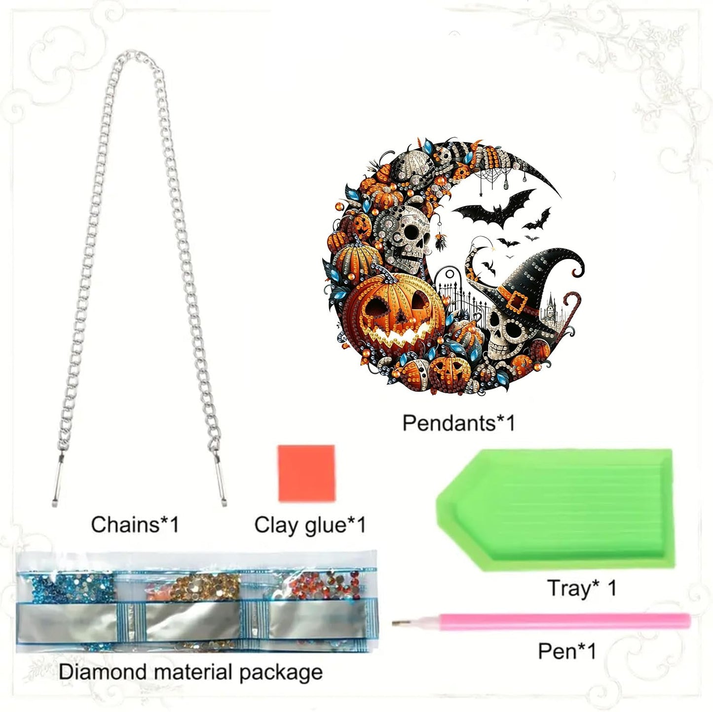 RYMILIE Halloween Diamond Art Kits for Adults Witch and Pumpkins 8x8inch - color: DP04102