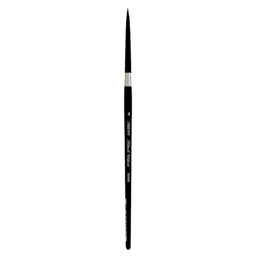 Silver Brush Limited Black Velvet Round Watercolor Paintbrush, Size 4 | Gouache, Inks, Dyes, Short Handle, Pointed Bristle, Soft Synthetic and Squirrel Mix, Superb Paint Absorbency, Smooth Strokes - size: 4