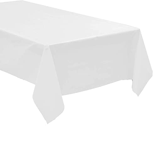 Pack of 4: White Disposable Plastic Tablecloths/Table Covers, 54 x 108 inches Rectangle Table Cover Waterproof & Disposable – Ideal for Birthday Parties, Weddings, Picnics, and Events - color: White