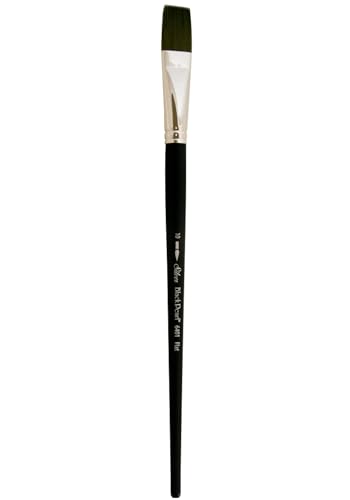 Silver Brush Limited Black Pearl Flat Oil and Acrylic Paintbrush, Size 10 | Long Handle, Watercolor, Gauche, Stiff Fine Point Mightlon Bristle, Clean Square-Edged Strokes, Easel Painting - size: Size 10