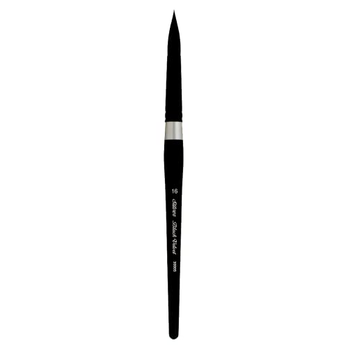 Silver Brush Limited Black Velvet Round Watercolor Paintbrush, Size 16 | Gouache, Inks, Dyes, Short Handle, Pointed Bristle, Soft Synthetic and Squirrel Mix, Superb Paint Absorbency, Smooth Strokes - size: 16