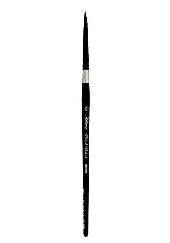Silver Brush Limited Black Velvet Round Watercolor Paintbrush, Size 6 | Gouache, Inks, Dyes, Short Handle, Pointed Bristle, Soft Synthetic and Squirrel Mix, Superb Paint Absorbency, Smooth Strokes - size: 6