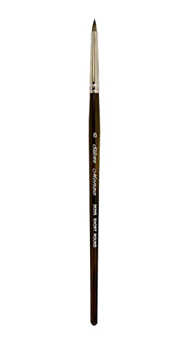 Silver Brush Limited Monza Short Round Oil and Acrylic Paintbrush, Size 6 | Short Handle, Fine Point Stiff Synthetic Mongoose Bristle, Thin and Broad Lines, Superb Paint Absorbency, Tabletop Painting - size: Size 6