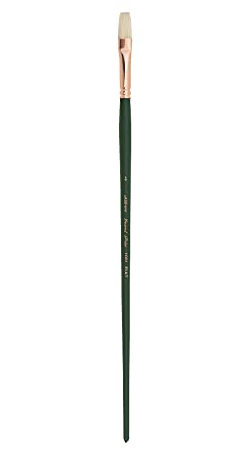 Silver Brush 1001-4 Grand Prix Premier Long Handle Hog Bristle Brush, Flat, Size 4 | Stiff Flagged Hog Bristle, Superb Paint Absorbency, Well-Balanced, Lightly Textured Strokes, Easel Painting - size: Size 4