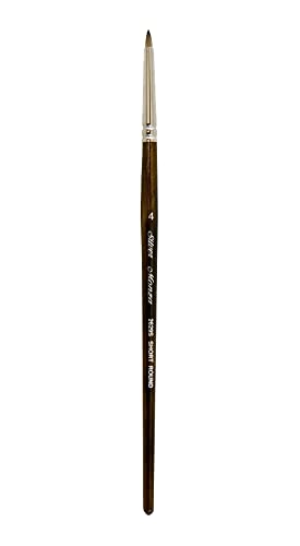 Silver Brush Limited Monza Short Round Oil and Acrylic Paintbrush, Size 4 | Short Handle, Fine Point Stiff Synthetic Mongoose Bristle, Thin and Broad Lines, Superb Paint Absorbency, Tabletop Painting - size: Size 4
