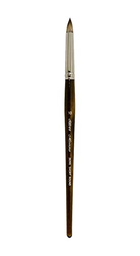 Silver Brush Limited Monza Short Round Oil and Acrylic Paintbrush, Size 10 | Short Handle, Fine Point Stiff Synthetic Mongoose Bristle, Thin and Broad Lines, Superb Paint Absorbency, Tabletop Painting - size: Size 10