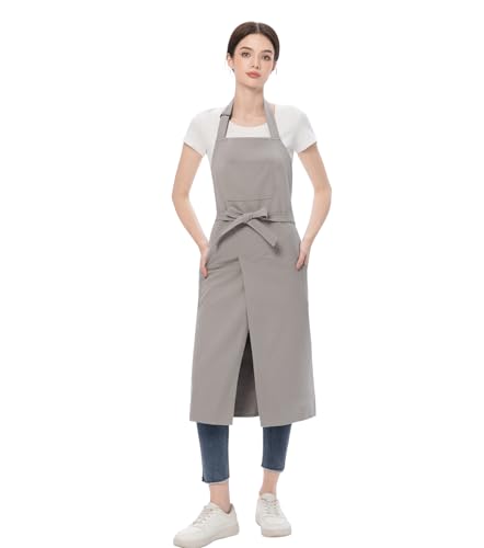 Pottery Apron Split Leg,100% Cotton Artist Apron 3 Pockets for Women Men,Ceramics Clay - color: Light Grey, size: 39" long