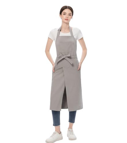 Pottery Apron Split Leg,100% Cotton Artist Apron 3 Pockets for Women Men,Ceramics Clay - color: Light Grey, size: 39" long