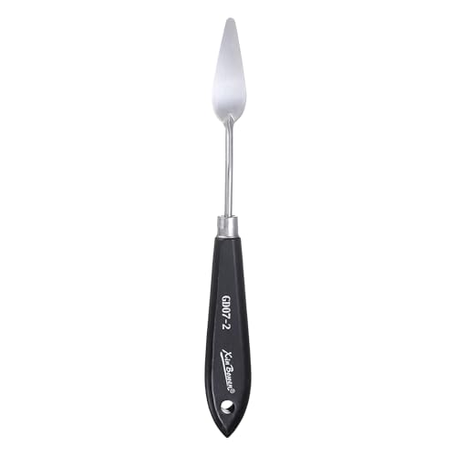 HARFINGTON Palette Knife Painting Tool 8.07" Stainless Steel Pointed Blade Spatula Painting Pallet Knife with Hole Design Beech Wood Handle for Oil Acrylic Canvas, Black/Silver - size: 8.07" x 2.09" x 0.67"