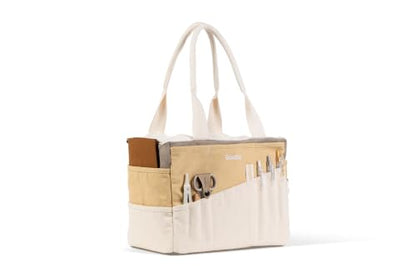 Soolla Studio Bag: Art Supply Storage Organizer & Pottery Tool Bag, Washable Tote, Yarn Bag, Crochet, 30 Pockets, 15+ Colors - color: Driftwood
