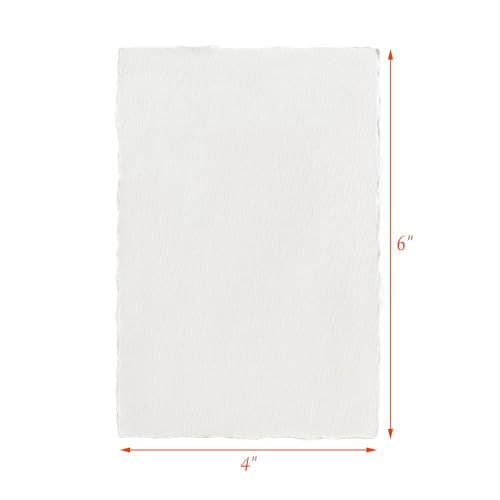 Deckled Edge Watercolor Paper 4x6 Inch, 60 Sheets 300gsm Thick Cotton Blend, Handmade Torn Edge Cards for Watercolor, Calligraphy, Wedding Invitations, DIY Crafts & Postcards