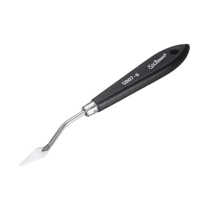 HARFINGTON Palette Knife Painting Tool 7.01" Stainless Steel Pointed Blade Spatula Painting Pallet Knife with Hole Design Beech Wood Handle for Oil Acrylic Canvas, Black/Silver - size: 7.01" x 1.1" x 0.47"