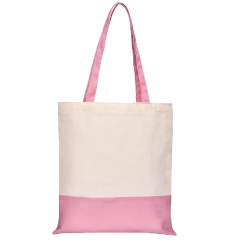 Canvas Tote Bag with Zipper for Women, Halloween Trick or Treat Bags Bulk | 13.8" x 15.3" Fashionable Two-Tone Cotton Tote Bag for Crafts, DIY Your Creative Designs - color: [A2] Beige / Pink