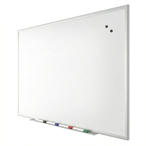 TRU RED Steel Magnetic Whiteboard, 4 ft x 3 ft, Satin Frame | Wall-mounted dry erase board includes 4 multicolor markers for offices or classrooms. - color: Gray, size: 4' x 3', style: Magnetic