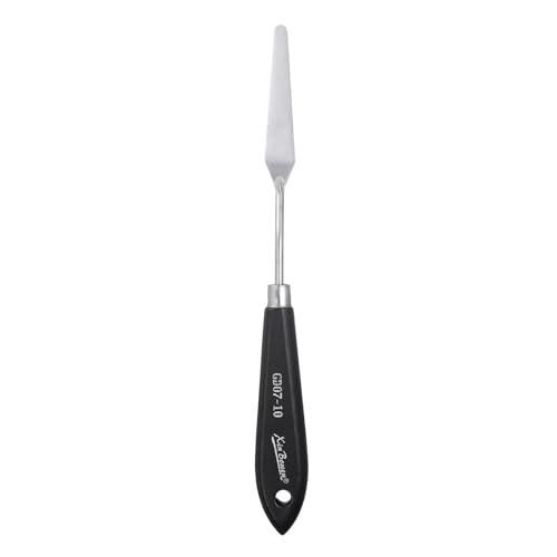 HARFINGTON Palette Knife Painting Tool 8.66" Stainless Steel Pointed Blade Spatula Painting Pallet Knife with Hole Design Beech Wood Handle for Oil Acrylic Canvas, Black/Silver - size: 8.66" x 2.76" x 0.55"