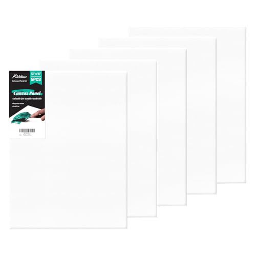 Canvas Boards 5-Pack 12"x16" – Flat Canvas Panels, Primed Polyester | Rigid Flat Panel, Acid-Free Primed Surface, Warp-Resistant Backing, Smooth Painting Texture, Ideal For Acrylic & Oil Painting