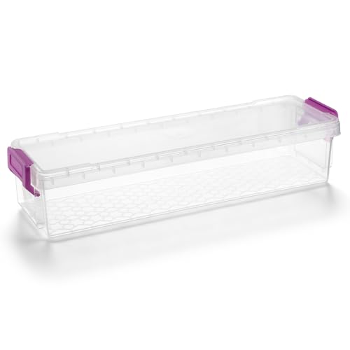 BTSKY 1 Pack Long Plastic Storage Box for Pencils Clear Marker Organizer | Stackable Storage Box for Painting Brushes, Painting Brush Container with Snap-tight Lid for Drawing Tools Small Items Purple - color: Purple
