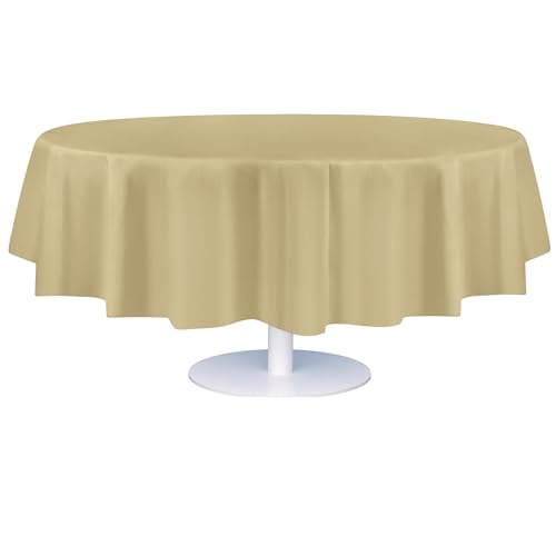 Grandipity Beige Plastic Table Cloth Disposable (6 Pk) 84in Round Tablecloth Premium Party Table Cloths Disposable - Perfect Table Cloth Round Cover for Any Table Up to 6 Feet - color: Beige, size: 84 inches Round