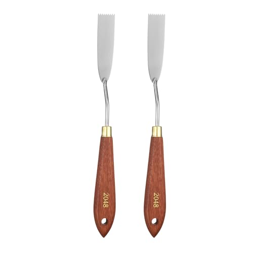 HARFINGTON 2pcs Palette Knife Painting Tool 2.68" x 0.67" Stainless Steel Teardrop Blade 8.86" Length Spatula Painting Pallet Knives with Hole Beech Wood Handle for Acrylic Canvas, Red/Silver - size: 8.86" x 0.67" x 2.68"