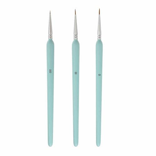 MECCANIXITY 3 Pcs Detail Paint Brushes Set, 6.5mm/7.5mm/9.6mm Fine Pointed Tip Miniature Paint Brushes for Acrylic Painting Oil Watercolor(000/00/0), Light Blue - color: Light Blue