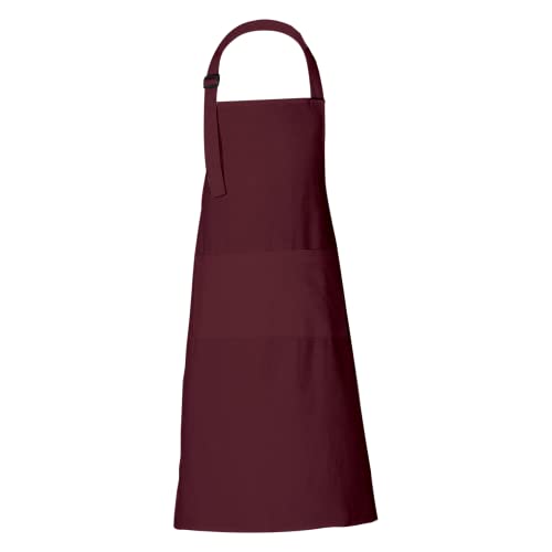 RAJRANG 100% Cotton Cooking Apron with 3 Pockets Kitchen Chef BBQ Adjustable Bib Aprons for Women Men - color: Tawny Port Maroon