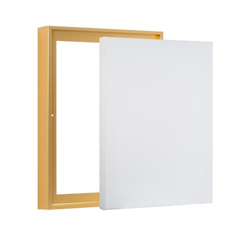 PIXY CANVAS Value Pack of 8x10 Stretched Canvas 1-1/2 (1.5) inch deep and Floater Frame for Your Paintings/Artwork/Wall Art/Wall Decor (Brass Gold, 8 x 10 inch, Portrait) - color: Brass Gold, size: 8 x 10 inch