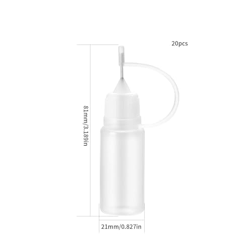 Precision Tip Applicator Bottles, Clear Plastic, 10ml Capacity, 20 Pack, With Needle Tip for Crafts, Glue, Paint