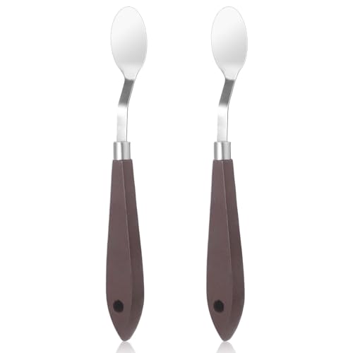 2Pcs Palette Knife No.20 Palette Knives 22mm Width Pallet Knife Stainless Steel Oval Art Paint Spatula with Wood Handle Metal Palette Knife for Oil Acrylic Canvas Mixing Spreading Cake Decorating