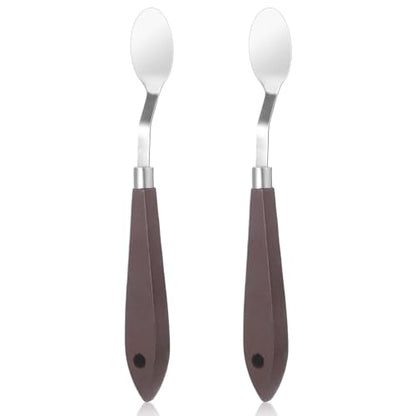 2Pcs Palette Knife No.20 Palette Knives 22mm Width Pallet Knife Stainless Steel Oval Art Paint Spatula with Wood Handle Metal Palette Knife for Oil Acrylic Canvas Mixing Spreading Cake Decorating