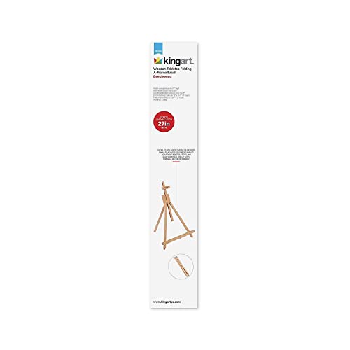 KINGART Tabletop A-Frame Artists Easel, Holds Up to 27" Canvas, Solid Wood, Folding, Portable and Adjustable, for Painting and Display