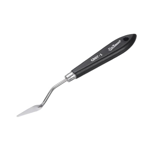 HARFINGTON Palette Knife Painting Tool 7.2" Stainless Steel Pointed Blade Spatula Painting Pallet Knife with Hole Design Beech Wood Handle for Oil Acrylic Canvas, Black/Silver - size: 7.2" x 1.3" x 0.43"
