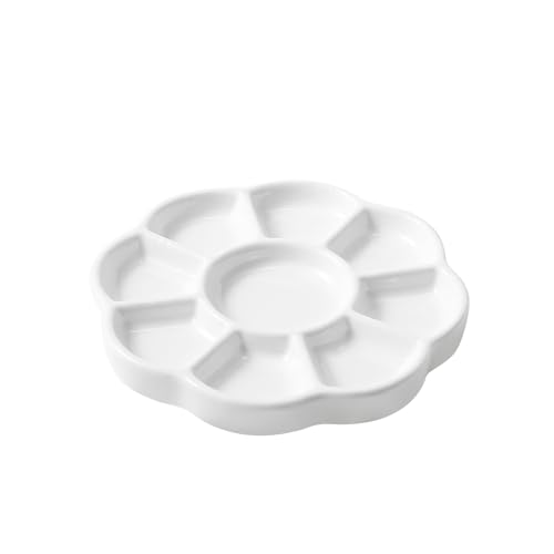 5" Porcelain Watercolor Palette - Plum Blossom Ceramic Artist Paint Palette with Mixing Tray for Painting and Craft Projects - color: Small White