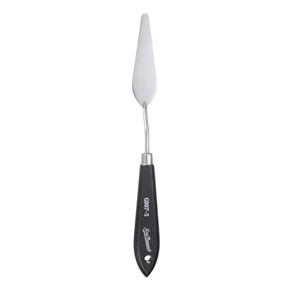 HARFINGTON Palette Knife Painting Tool 9.06" Stainless Steel Pointed Blade Spatula Painting Pallet Knife with Hole Design Beech Wood Handle for Oil Acrylic Canvas, Black/Silver - size: 9.06" x 3.27" x 0.91"