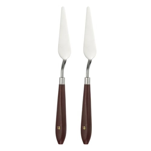 HARFINGTON 2pcs Palette Knife Painting Tool 3.35" x 0.94" Stainless Steel Art Spatula Pallet Knives Scrapers Tools with Plastic Handle for Acrylic Oil Canvas Mixing Spreading, Red/Silver - size: 3.35" x 0.94"