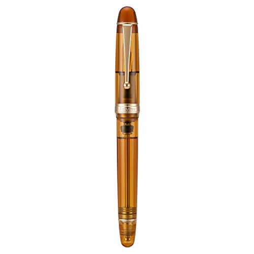Asvine V126 Vacuum Filling Fountain Pen Medium Nib, Transparent Brown Acrylic, Large-Capacity with Gift Case - color: Transparent brown, style: Medium Nib