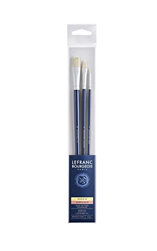 Lefranc Bourgeois – Set of 3 Brushes Hog Bristle Long Handle Rond N°4/PLAT N°14/USÉ BOMBÉ N°8 - size: ROND N°4/PLAT N°14/USÉ BOMBÉ N°8