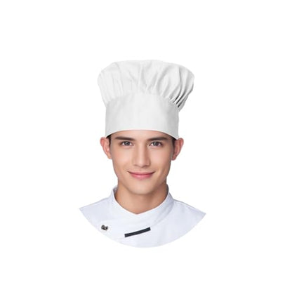 Tosewever Chef Apron Hat Set for Women and Men, Adjustable Bib Apron with 2 Pockets Costume Apron for Father Kitchen Cooking - color: White
