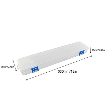 Transparent Brushes Storage Box Paint Brush Drawing Pen Container with Buckle Design 13x2.76x1.38inch for Watercolour Oil Paint Pencil Drawing Tools