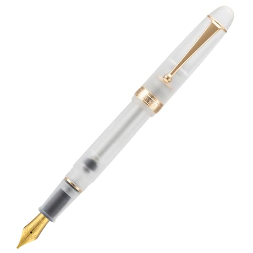 Asvine V126 Vacuum Filling Fountain Pen, Frosted Clear Acrylic Stub Nib 1.1mm Calligraphy Art Drawing Clear Demonstrator Acrylic with Case Set - color: Frosted clear, style: Stub Nib