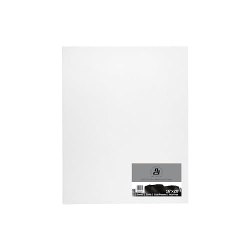 New York Central Watercolor Paper - 16x20-1 Pack of 5 Sheets - 300 lb. Cold Press - 100% Cotton, Acid-Free, Archival Quality, Bright White Watercolor Paper Pad for Wet & Dry Media - size: 16"x20"