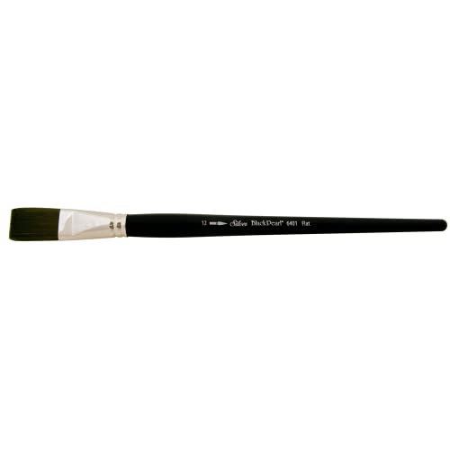 Silver Brush Limited Black Pearl Flat Oil and Acrylic Paintbrush, Size 12 | Long Handle, Watercolor, Gauche, Stiff Fine Point Mightlon Bristle, Clean Square-Edged Strokes, Easel Painting - size: Size 12