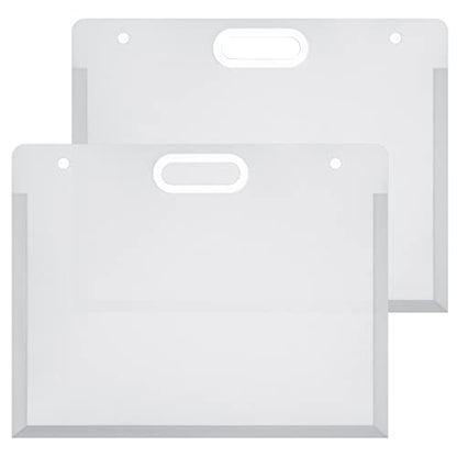 Chinco 2 Pcs Plastic Art Portfolio Bag for Kids 17.32 x 14.17 Inches Art Portfolio Folder for Artwork Case with Handles Waterproof Storage Case for Kids Teachers Drawing Artwork Keepsakes Poster