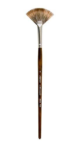 Silver Brush Limited Monza Fan Oil and Acrylic Paintbrush, Size 4 | Short Handle, Fine Point Stiff Synthetic Mongoose Bristle, Textured Strokes, Softening, Blending, Superb Paint Absorbency