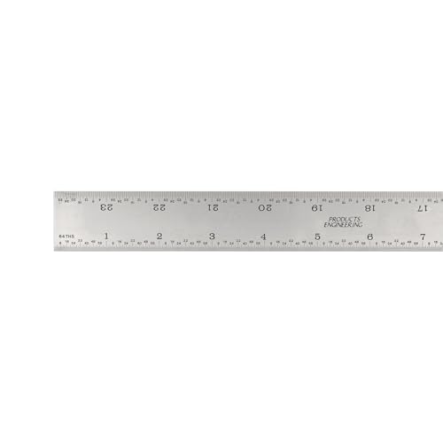 24" Metal Ruler, Rigid, 3R Graduation, Premium Measuring Tool | MADE IN USA, Fully Hardened Steel, Satin Chrome Finish, Etched, Scratch Resistant, Glare-Free, 32nds/64ths & 10ths/50ths - color: Carbon Steel-Rigid, size: 24"