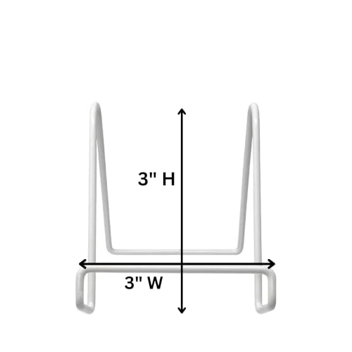 BANBERRY DESIGNS White Wire Easel Display Stand Set of 6 - 3 Inch Metal Plate Stands for Small Plates, Picture Frames, Photos, Artwork, Tiles, Collectibles, Books, Signs & Display Cards