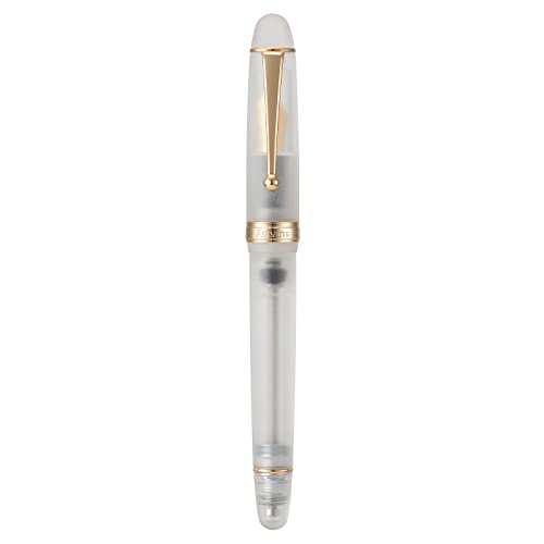 Asvine V126 Vacuum Filling Fountain Pen Medium Nib, Frosted Transparent Clear Acrylic, Large-Capacity with Gift Case - color: Frosted clear, style: Medium Nib
