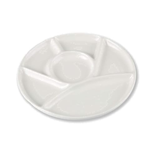 Ceramic Artist Paint Pallet,Tray,Palette,Easy to Clean Porcelain Mixing Tray for Watercolor Gouache Painting,6 Wells,8 inch, White, Round
