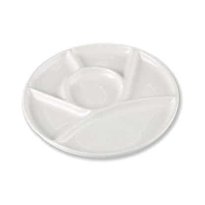 Ceramic Artist Paint Pallet,Tray,Palette,Easy to Clean Porcelain Mixing Tray for Watercolor Gouache Painting,6 Wells,8 inch, White, Round