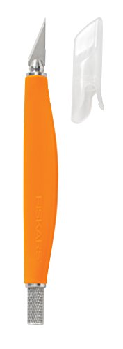 Fiskars 8" SoftGrip Detail Craft Knife, Exacto Hobby Utility Knife | Ergonomic SoftGrip Handle Reduces Fatigue, Multi-Material Cutting on Paper, Photos & More, Safety Cap & #11 Blade Included - style: Soft Grip Knife