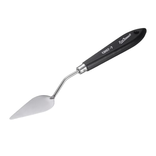 HARFINGTON Palette Knife Painting Tool 8.19" Stainless Steel Pointed Blade Spatula Painting Pallet Knife with Hole Design Beech Wood Handle for Oil Acrylic Canvas, Black/Silver - size: 8.19" x 2.36" x 1.14"